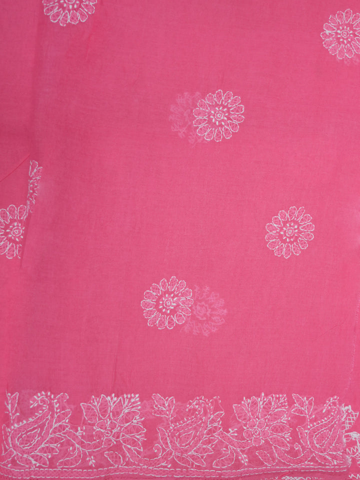 Hand Embroidered Chikankari Cotton Saree PCSAR02 Darkpink
