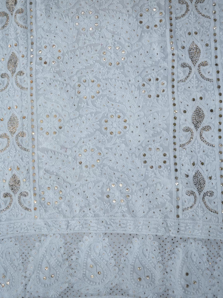 Women Hand Embroidered Chikankari Viscose Georgette Dressmaterial PC4124-WHITE1
