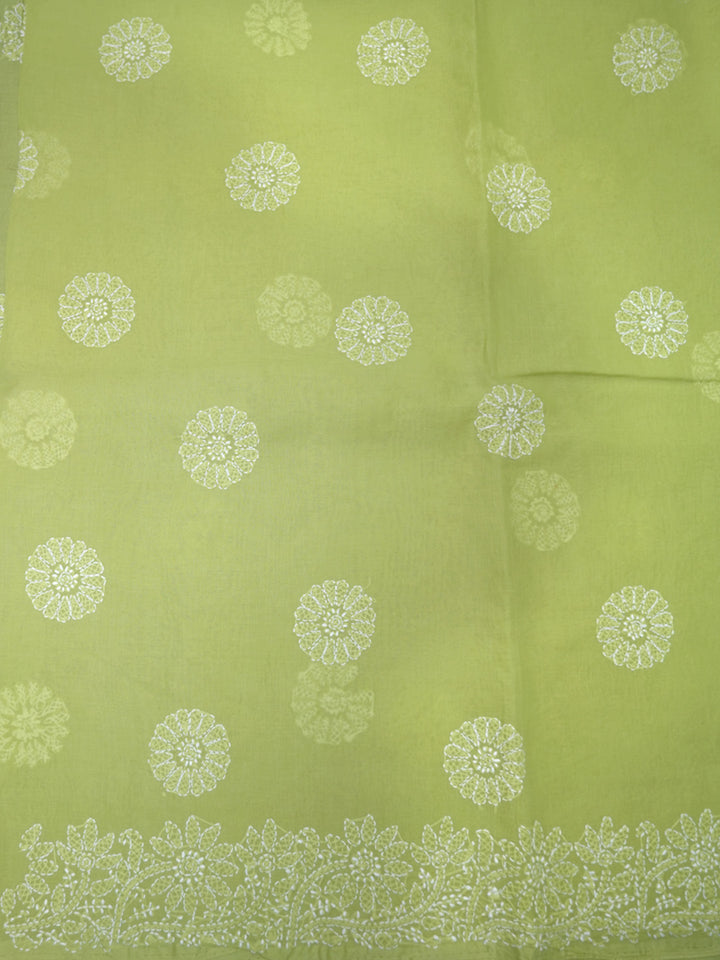 Hand Embroidered Chikankari Cotton Saree PCSAR02 Green