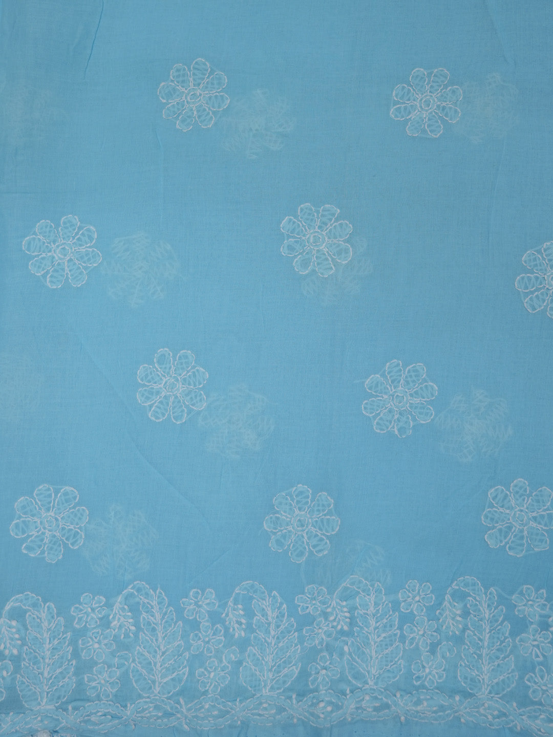 Hand Embroidered Chikankari Cotton Saree PCSAR02 Skyblue