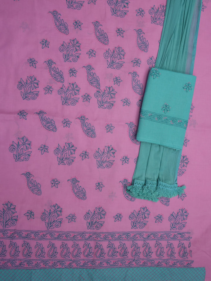 Women Hand Embroidered Chikankari Cotton Dressmaterial PC4120-BLUSHPINK