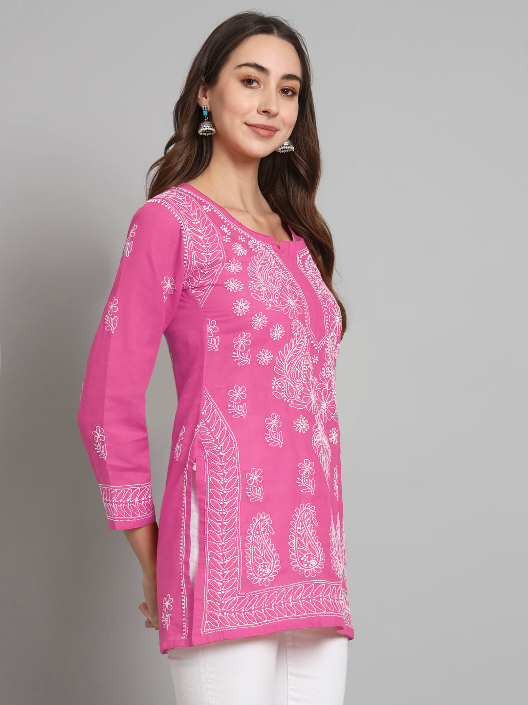 Women Hand Embroidered Chikankari Cotton Kurti PC3595