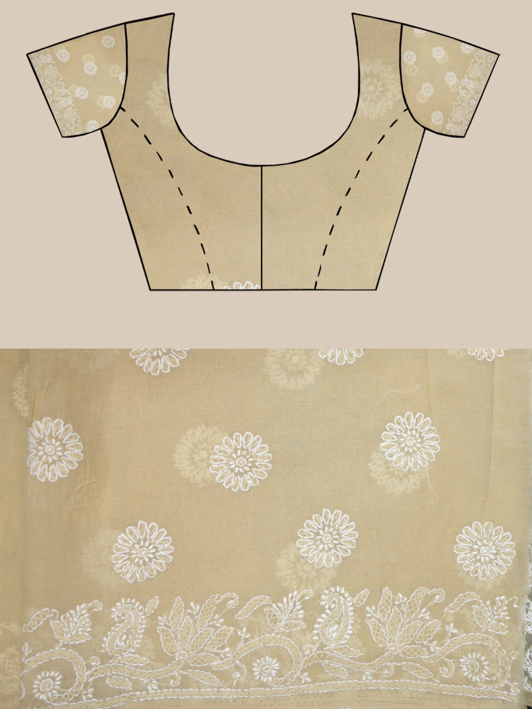 Hand Embroidered Chikankari Cotton Saree PCSAR02 Beige