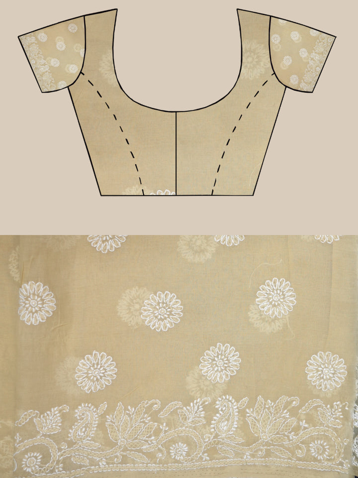 Hand Embroidered Chikankari Cotton Saree PCSAR02 Beige
