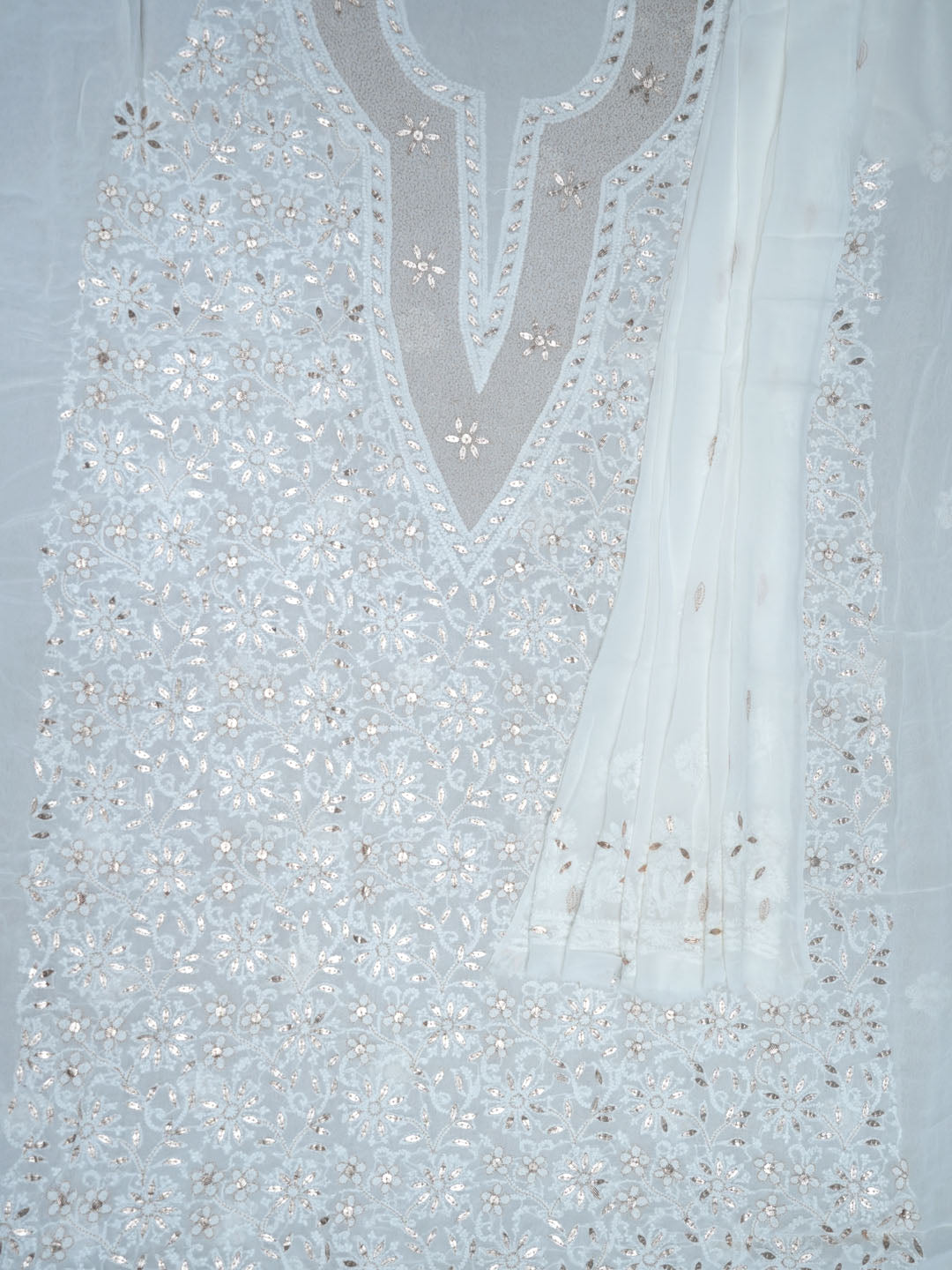 Women Hand Embroidered Chikankari Viscose Georgette Dressmaterial PC4124-WHITE2