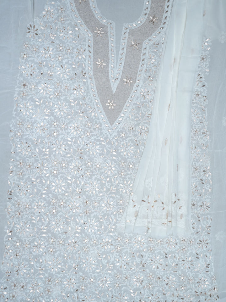 Women Hand Embroidered Chikankari Viscose Georgette Dressmaterial PC4124-WHITE2