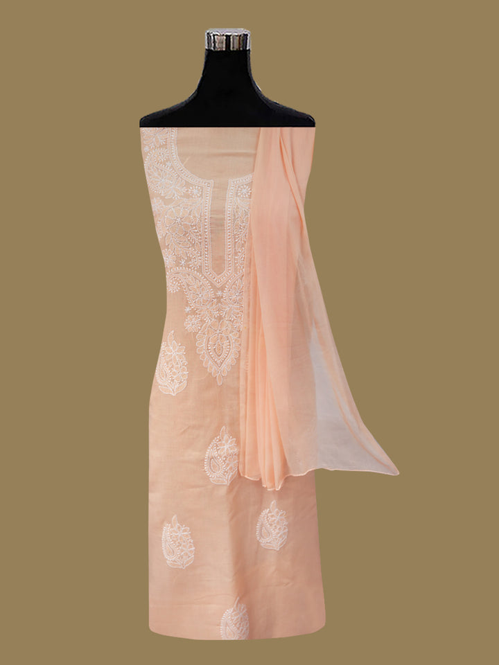 Women Hand Embroidered Chikankari Cotton DressMaterial PCSCU00104FS-PEACH