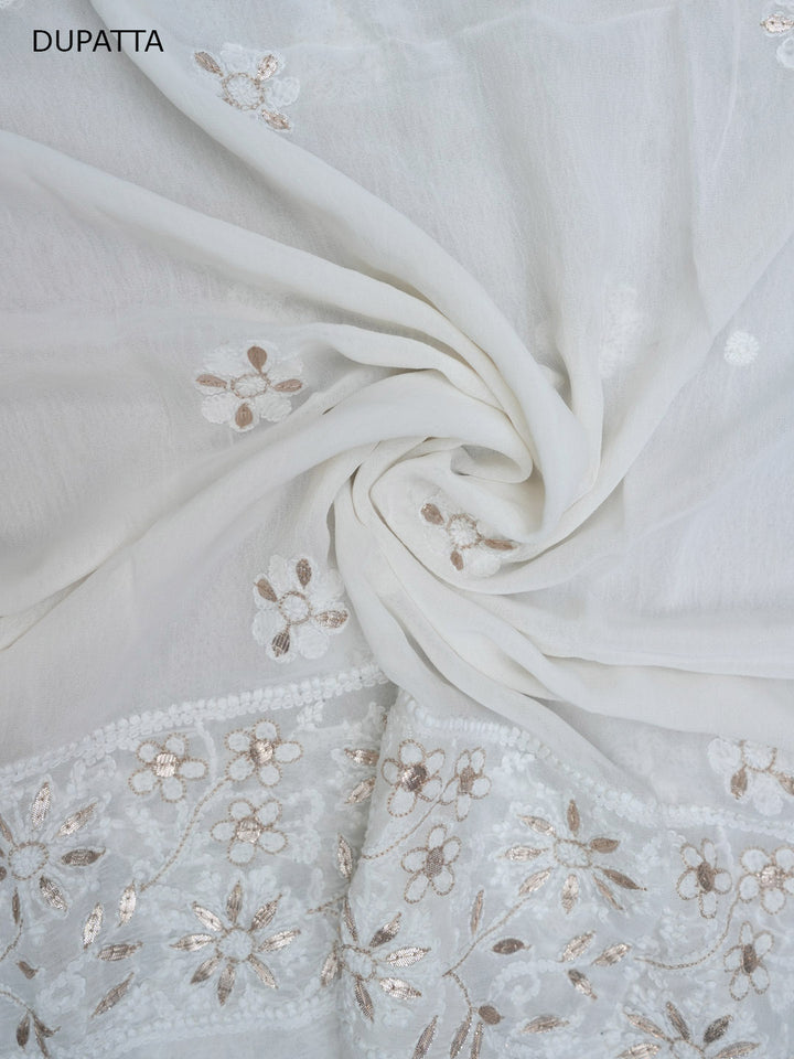 Women Hand Embroidered Chikankari Viscose Georgette Dressmaterial PC4124-WHITE8