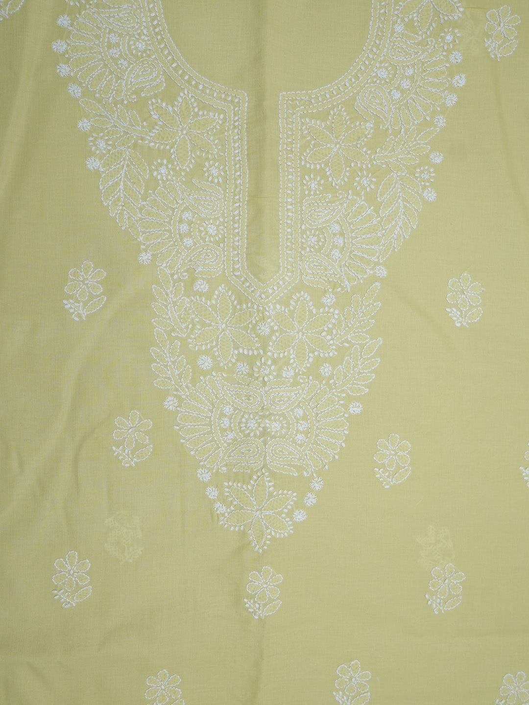 Women Hand Embroidered Chikankari Cotton Dressmaterial PCSCU00104FS-Yellow