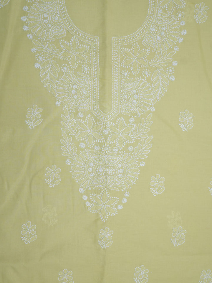 Women Hand Embroidered Chikankari Cotton Dressmaterial PCSCU00104FS-Yellow