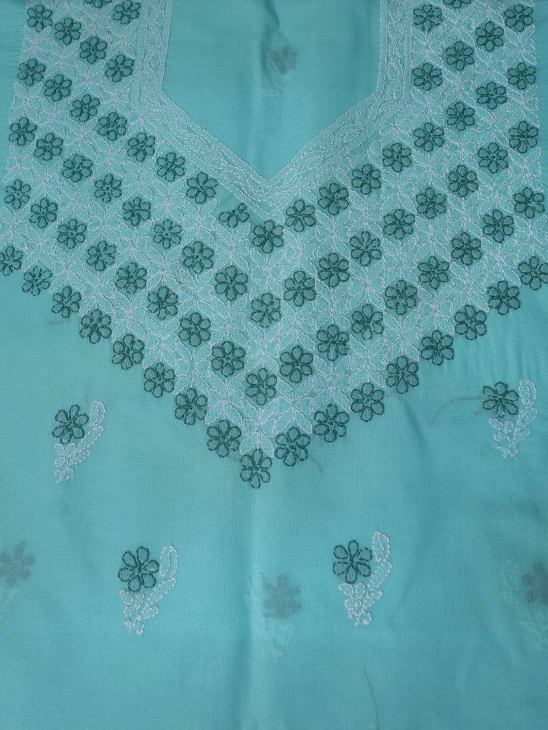 Women Hand Embroidered Chikankari Cotton Dressmaterial PCSCU00102FS-Seagreen