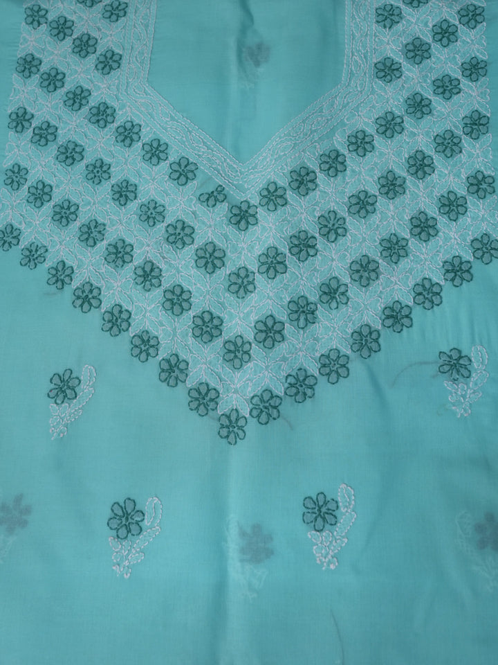 Women Hand Embroidered Chikankari Cotton Dressmaterial PCSCU00102FS-Seagreen