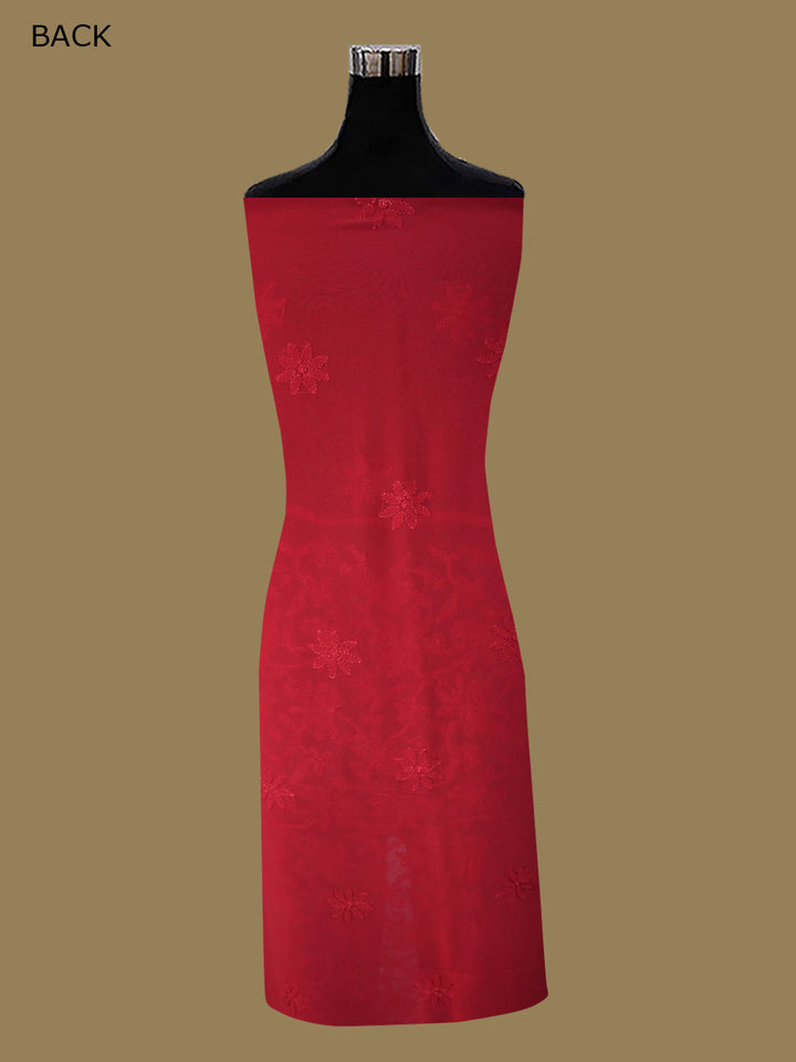 Women Hand Embroidered Chikankari Viscose Georgette Kurta Fabric PC4122-RED