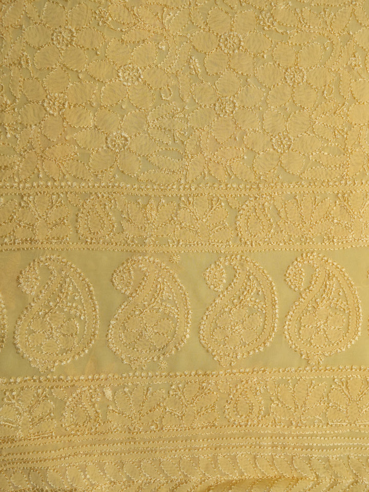 Women Hand Embroidered Chikankari Viscose Georgette Kurta Fabric PC4122-YELLOW