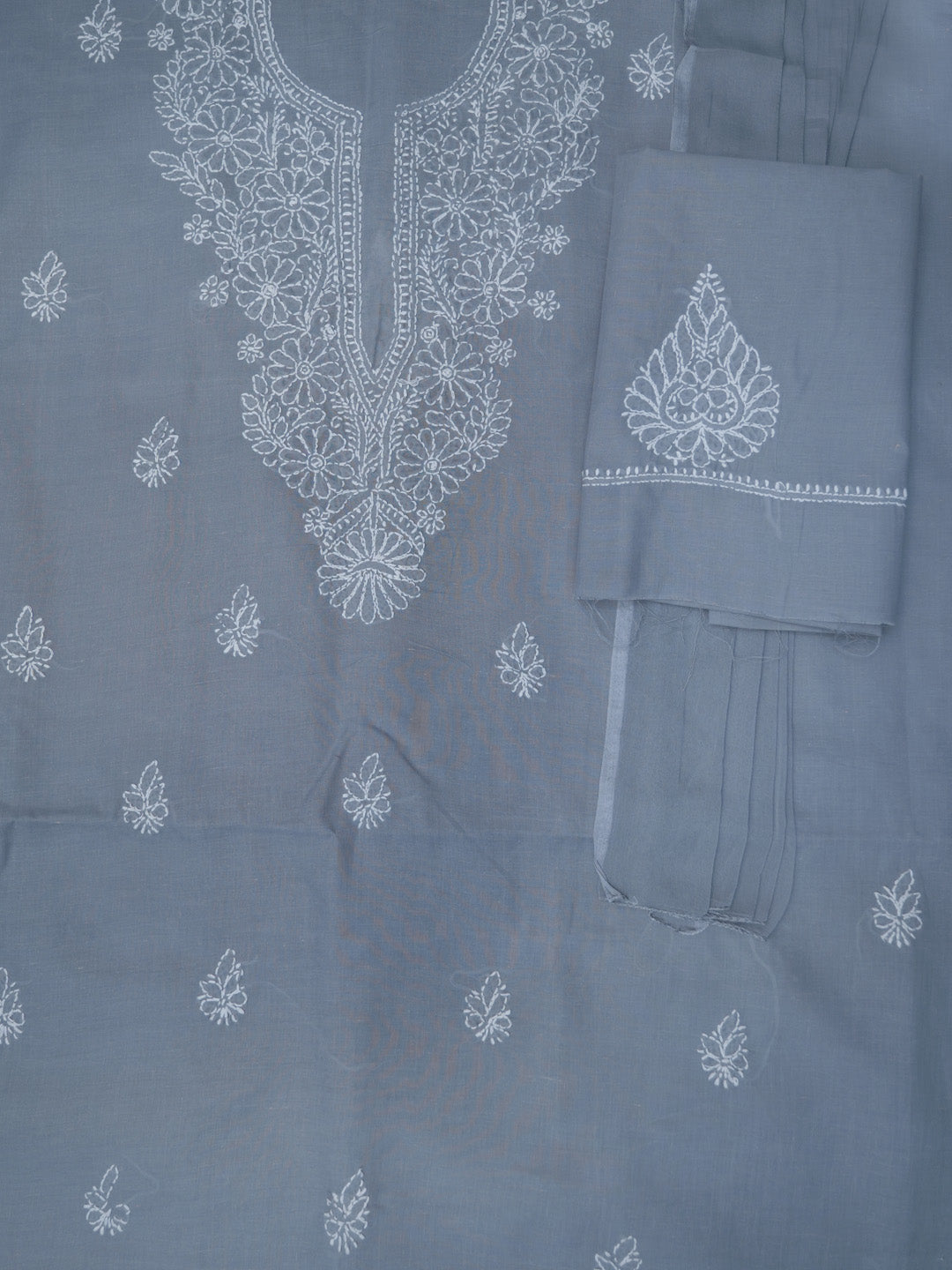 Women Hand Embroidered Cotton Chikankari Dress Material PCSCU00104FS Grey