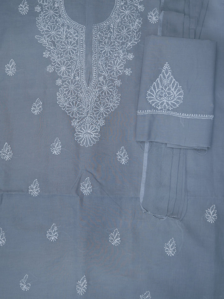Women Hand Embroidered Cotton Chikankari Dress Material PCSCU00104FS Grey