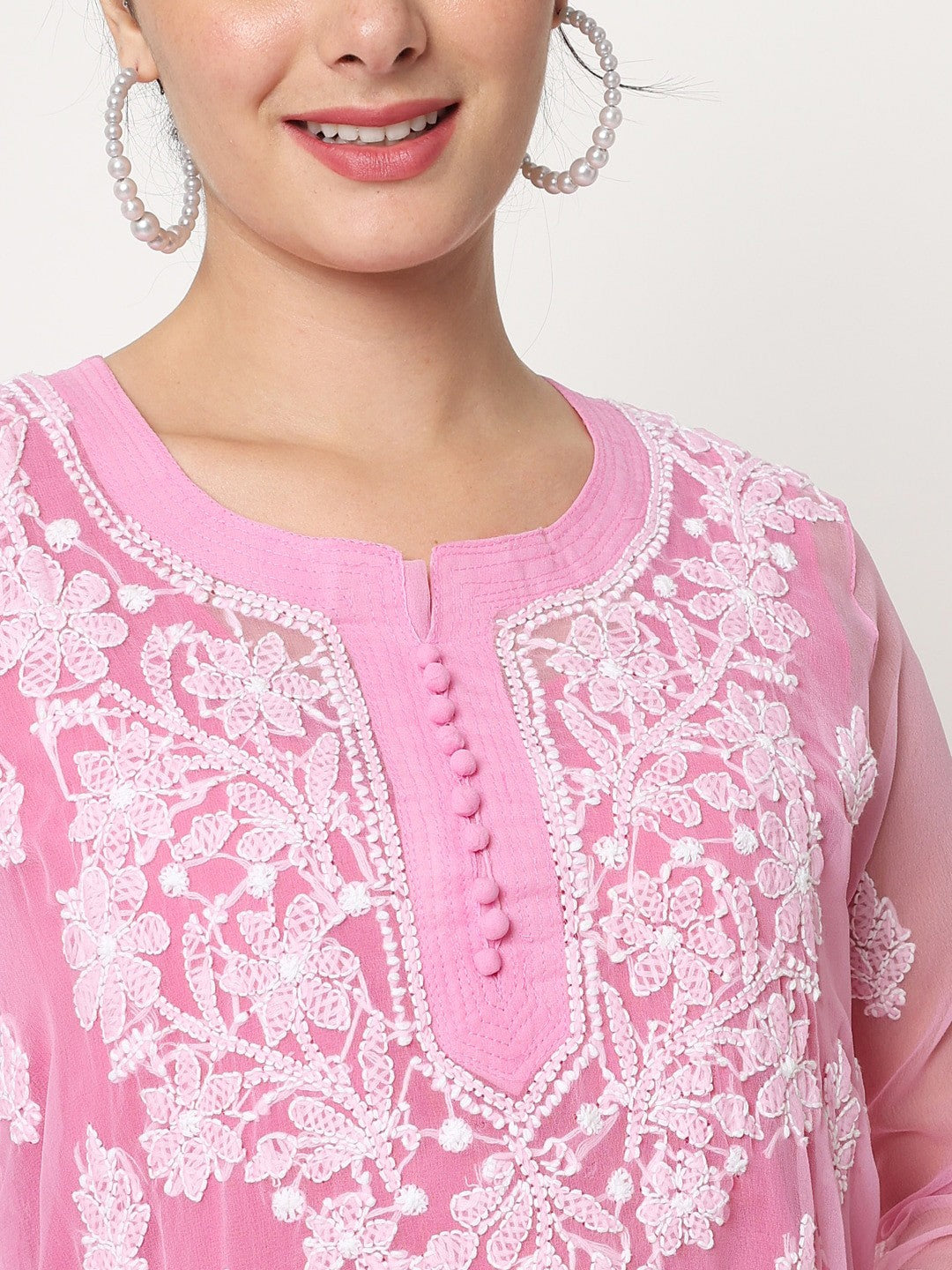 Hand Embroidered Chikankari Georgette Straight Kurta With Matching Slip-PC3560