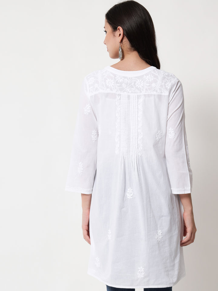 Chikankari Women Hand Embroidered Cotton Kurti PC1958L White