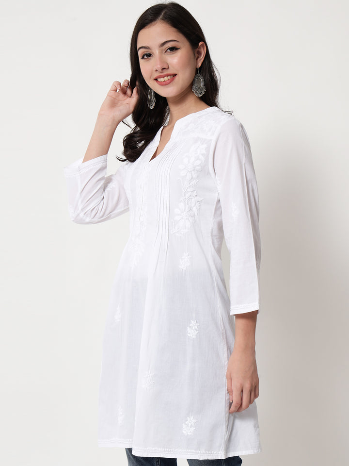 Chikankari Women Hand Embroidered Cotton Kurti PC1958L White