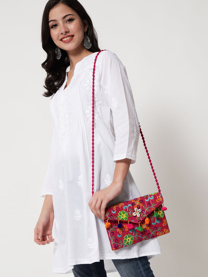 Chikankari Women Hand Embroidered Cotton Kurti PC1958L White