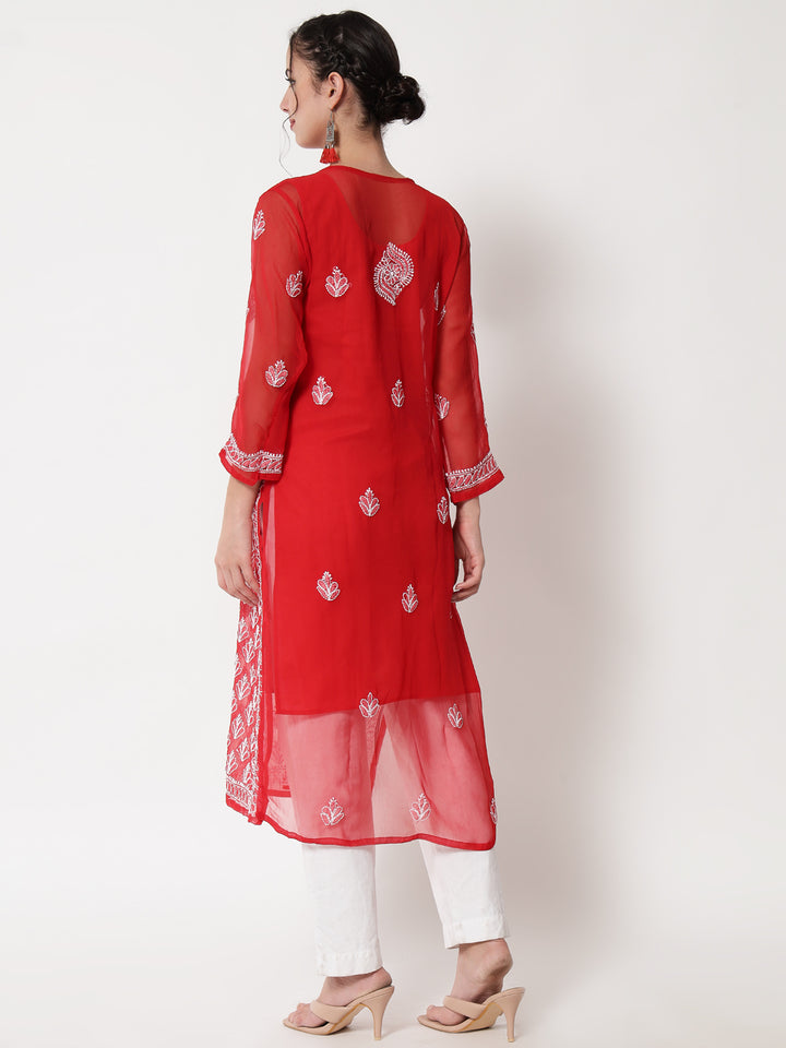 Hand Embroidered Chikankari Georgette Straight Kurta With Matching Slip- PC3484