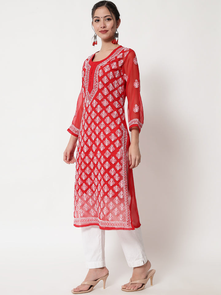 Hand Embroidered Chikankari Georgette Straight Kurta With Matching Slip- PC3484