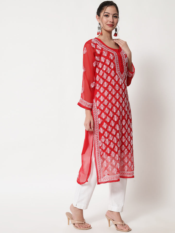 Hand Embroidered Chikankari Georgette Straight Kurta With Matching Slip- PC3484