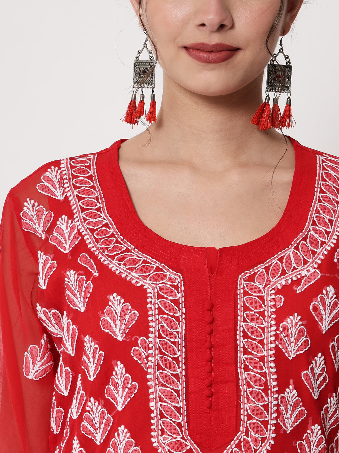 Hand Embroidered Chikankari Georgette Straight Kurta With Matching Slip- PC3484