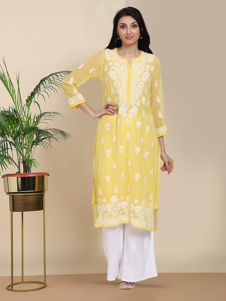 Women Hand Embroidered Chikankari Georgette Straight Kurta with Matching Slip PC3511