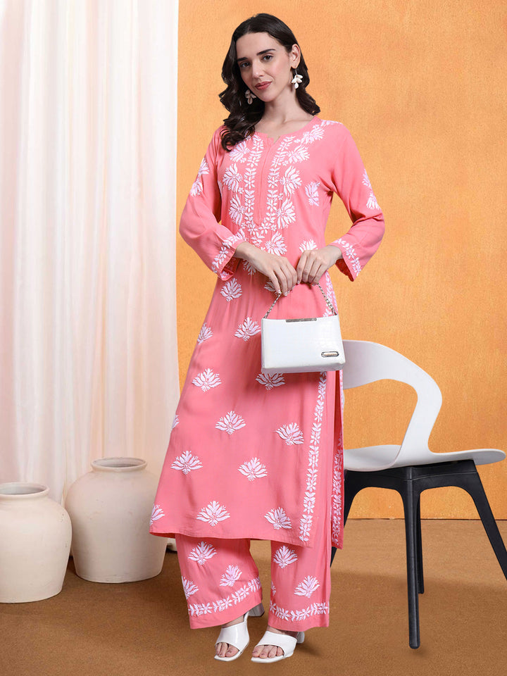 Women Hand Embroidered Chikankari Rayon kurta set PC4084KS