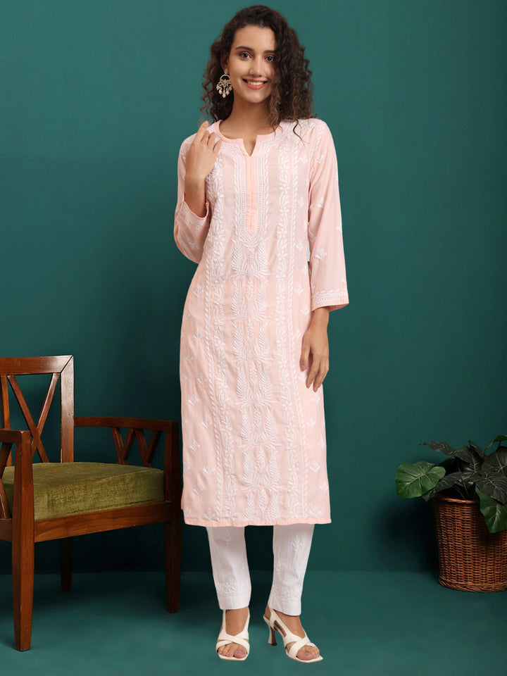 Hand Embroidered Chikankari Modal Straight Kurta- PC4052