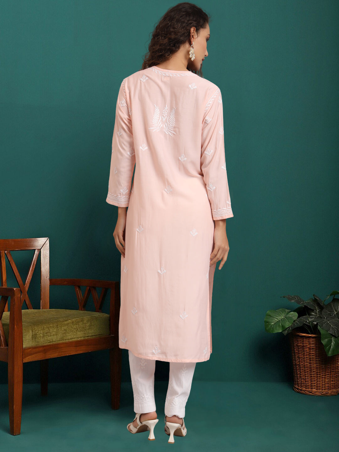 Hand Embroidered Chikankari Modal Straight Kurta- PC4052