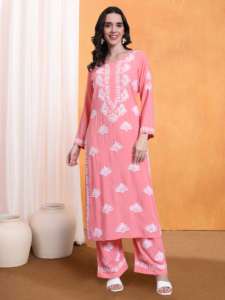 Women Hand Embroidered Chikankari Rayon kurta set PC4084KS