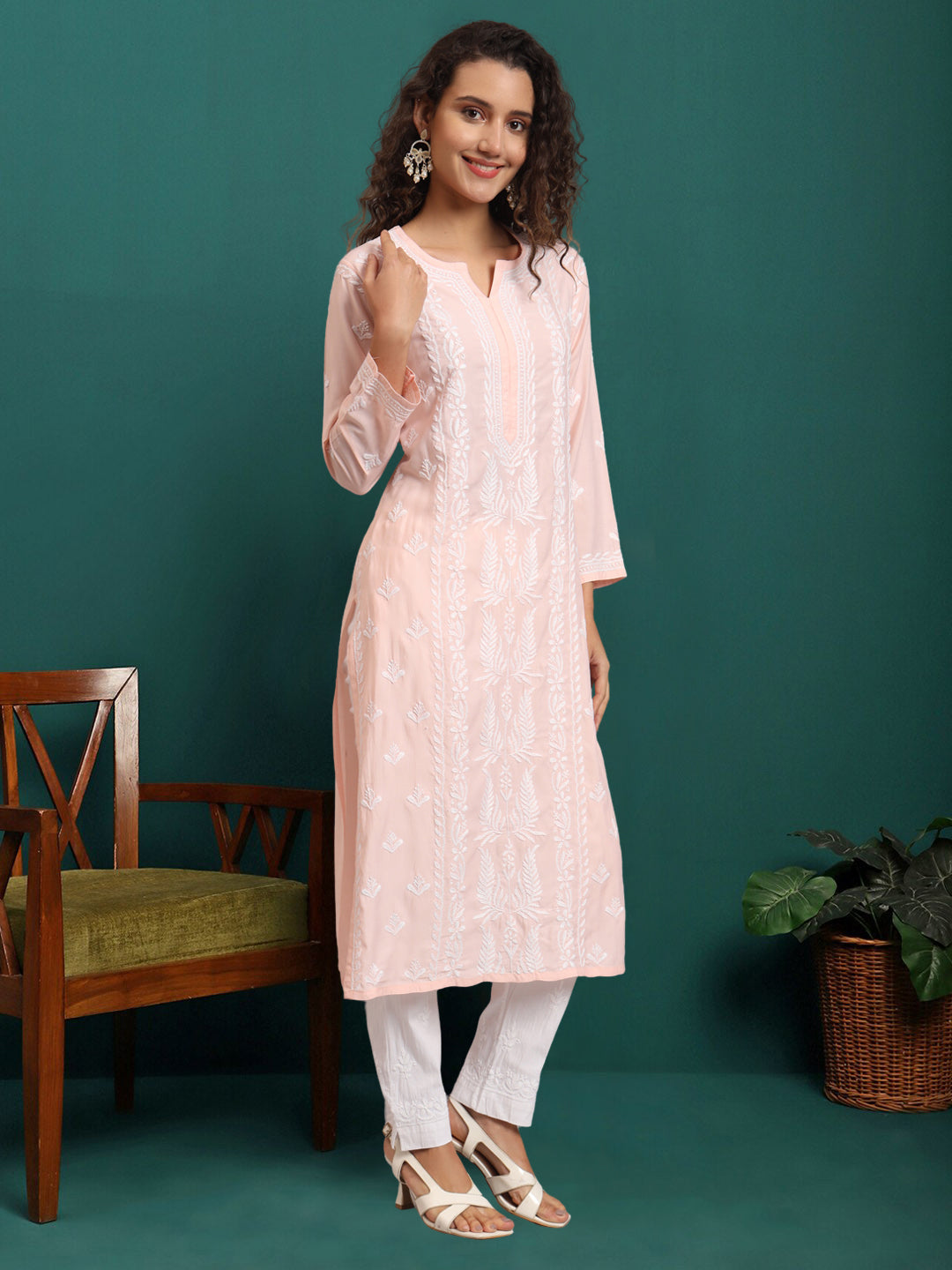 Hand Embroidered Chikankari Modal Straight Kurta- PC4052