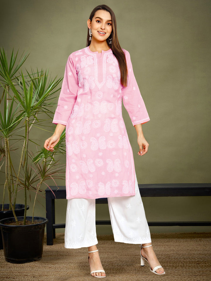 Hand Embroidered Chikankari Cotton Straight Kurta- PC3495