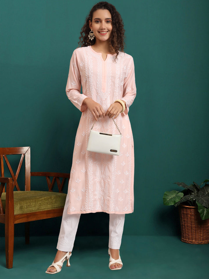 Hand Embroidered Chikankari Modal Straight Kurta- PC4052