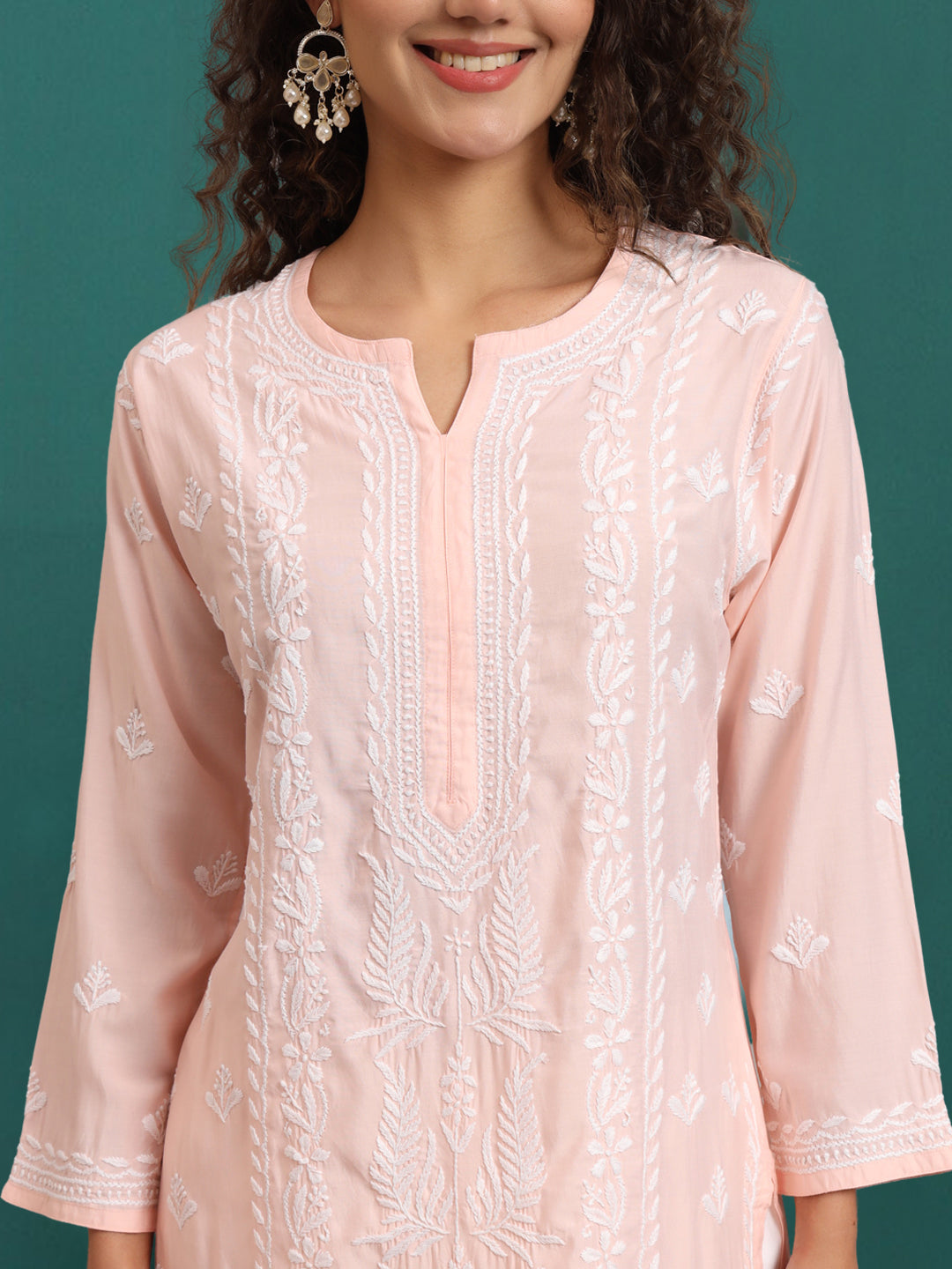 Hand Embroidered Chikankari Modal Straight Kurta- PC4052