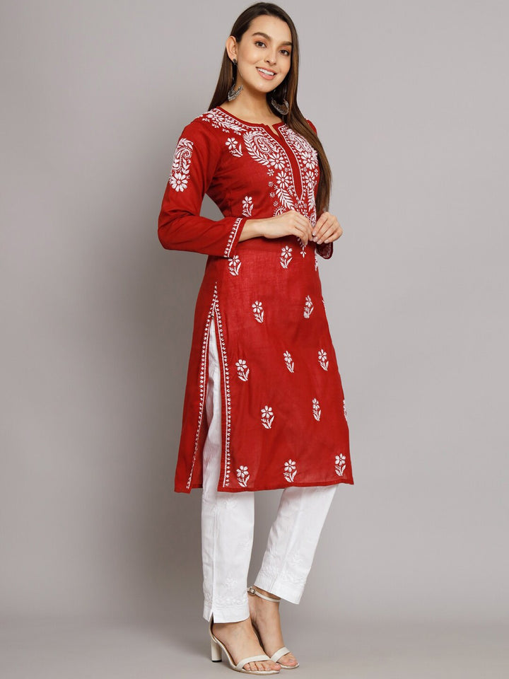 Hand Embroidered Chikankari Cotton Straight Kurta-PC3561