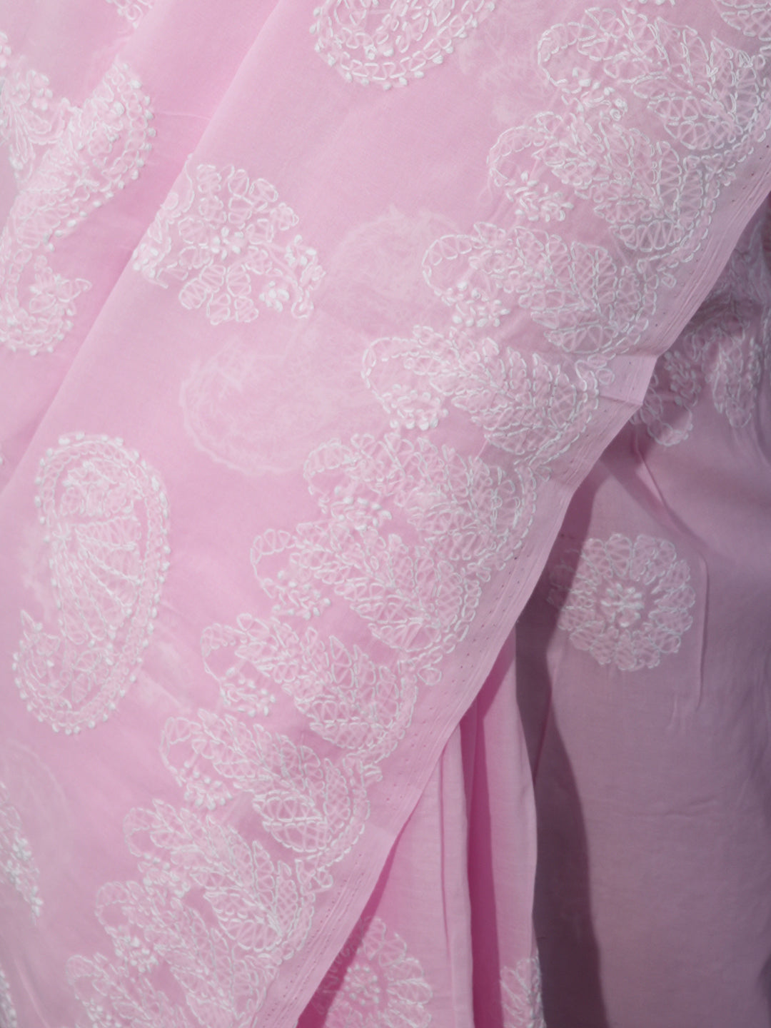 Hand Embroidered Chikankari Cotton Saree PCSAR02 Babypink