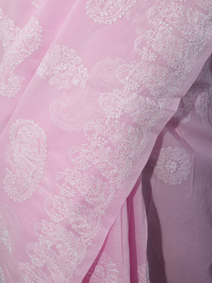 Hand Embroidered Chikankari Cotton Saree PCSAR02 Babypink