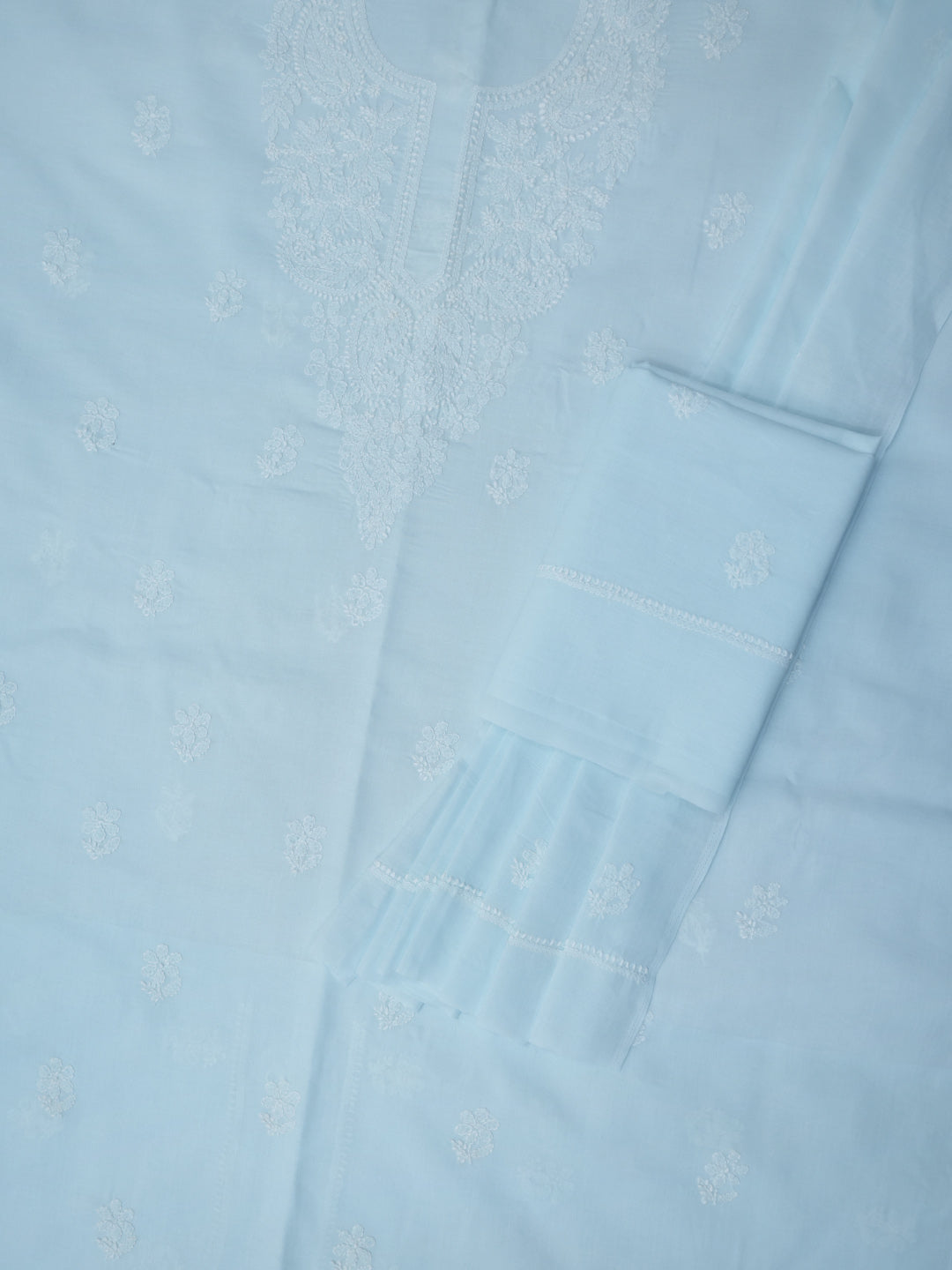 Women Hand Embroidered Chikankari Cotton DressMaterial PCSCU00104FS-SKYBLUE