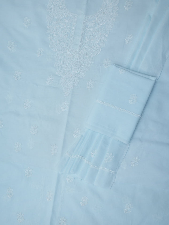 Women Hand Embroidered Chikankari Cotton DressMaterial PCSCU00104FS-SKYBLUE