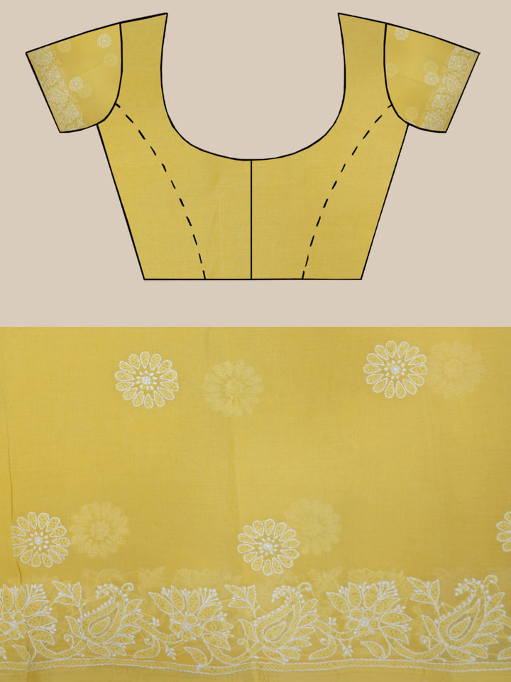 Hand Embroidered Chikankari Cotton Saree PCSAR02 Lightyellow