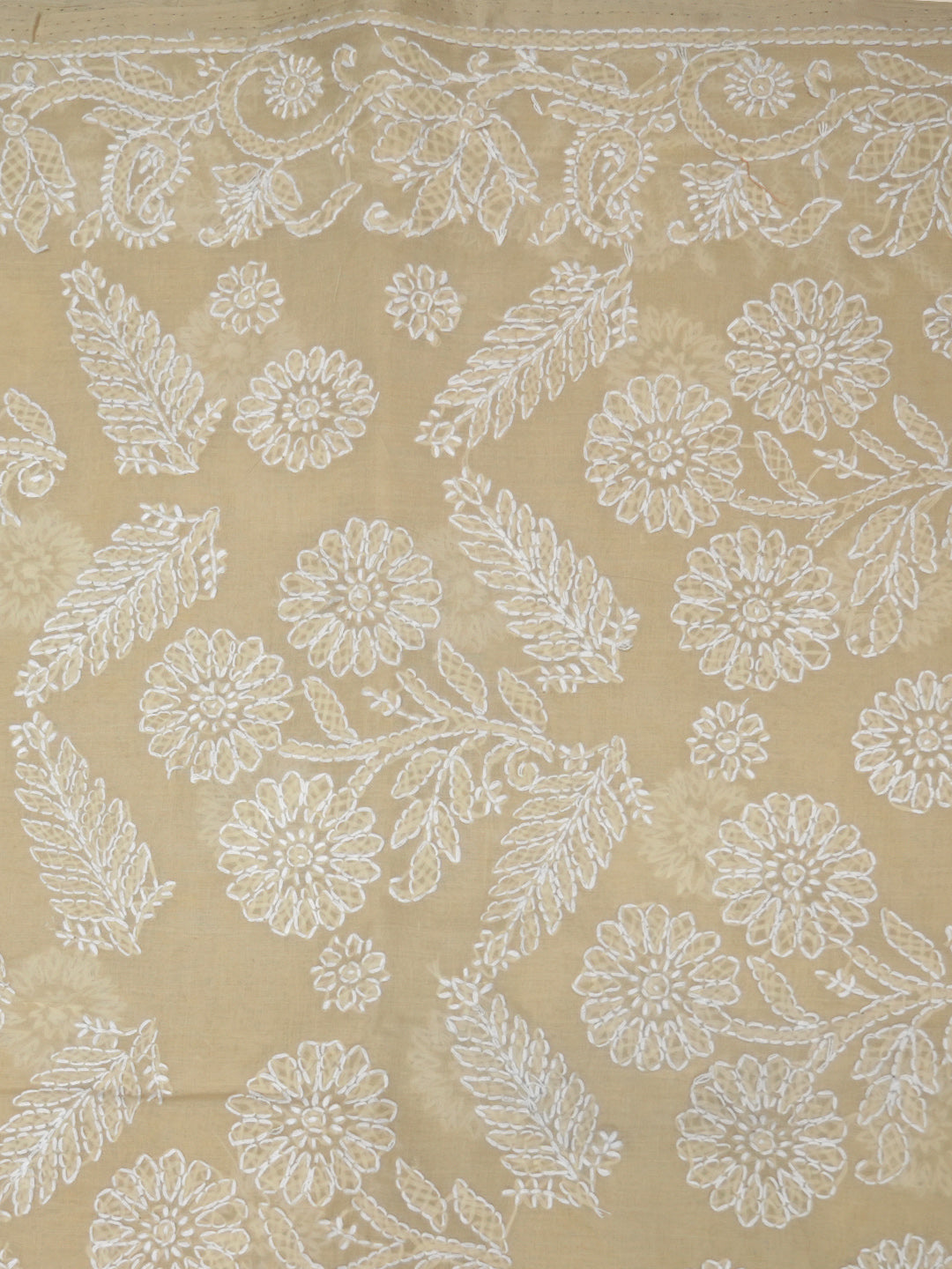 Hand Embroidered Chikankari Cotton Saree PCSAR02 Beige