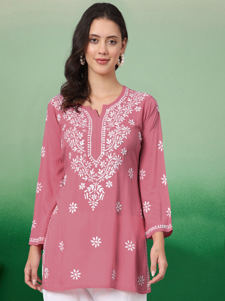 Women Hand Embroidered Chikankari Modal Kurti PC3611 Rust