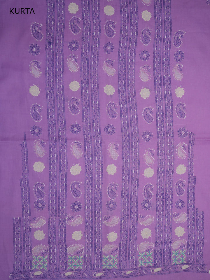Women Hand Embroidered Chikankari Cotton Dressmaterial PC4120-LILAC