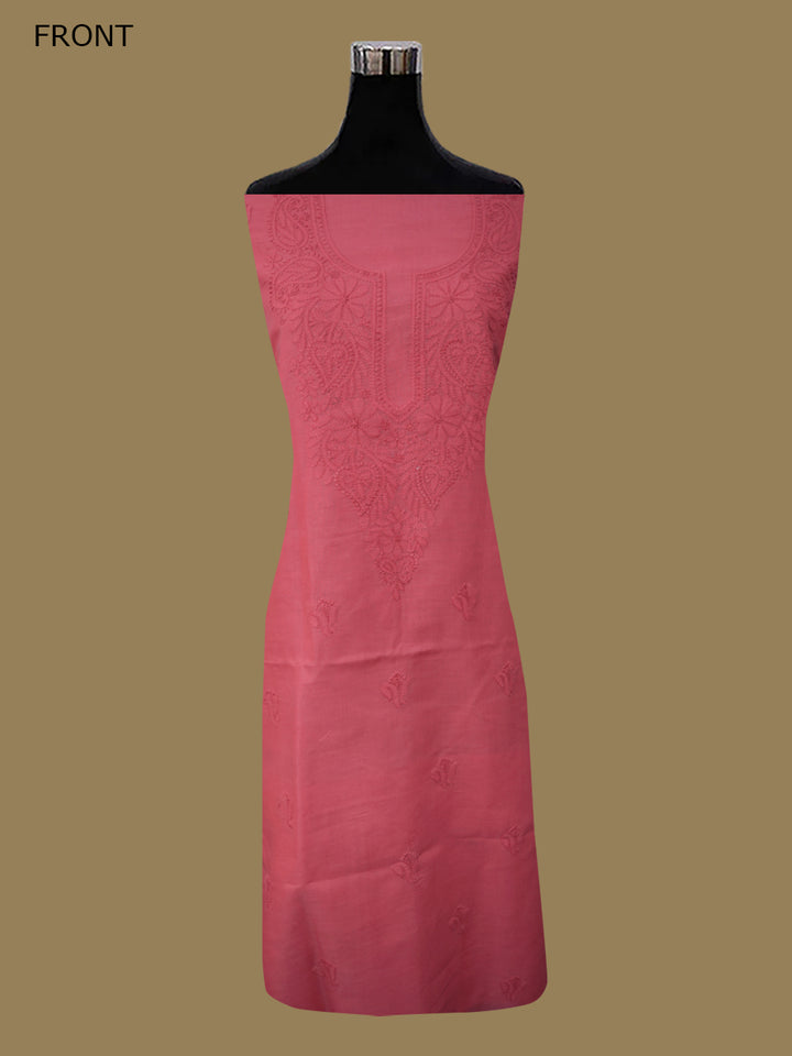 Women Hand Embroidered Cotton Chikankari Dress MaterialPCSCU00103FS-CARROTPINK