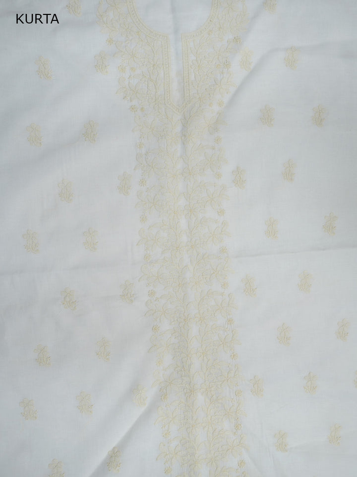 Women Hand Embroidered Chikankari Cotton Dressmaterial PCSCU00406FS-BEIGE