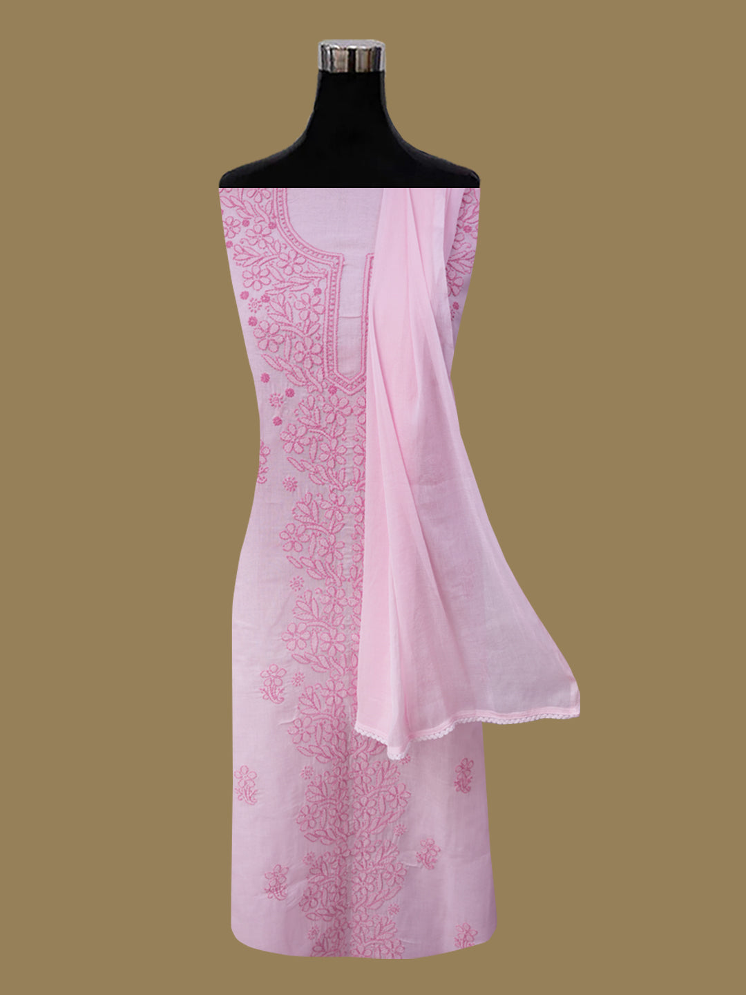 Women Hand Embroidered Chikankari Cotton Dressmaterial PCSCU00406FS-PINK