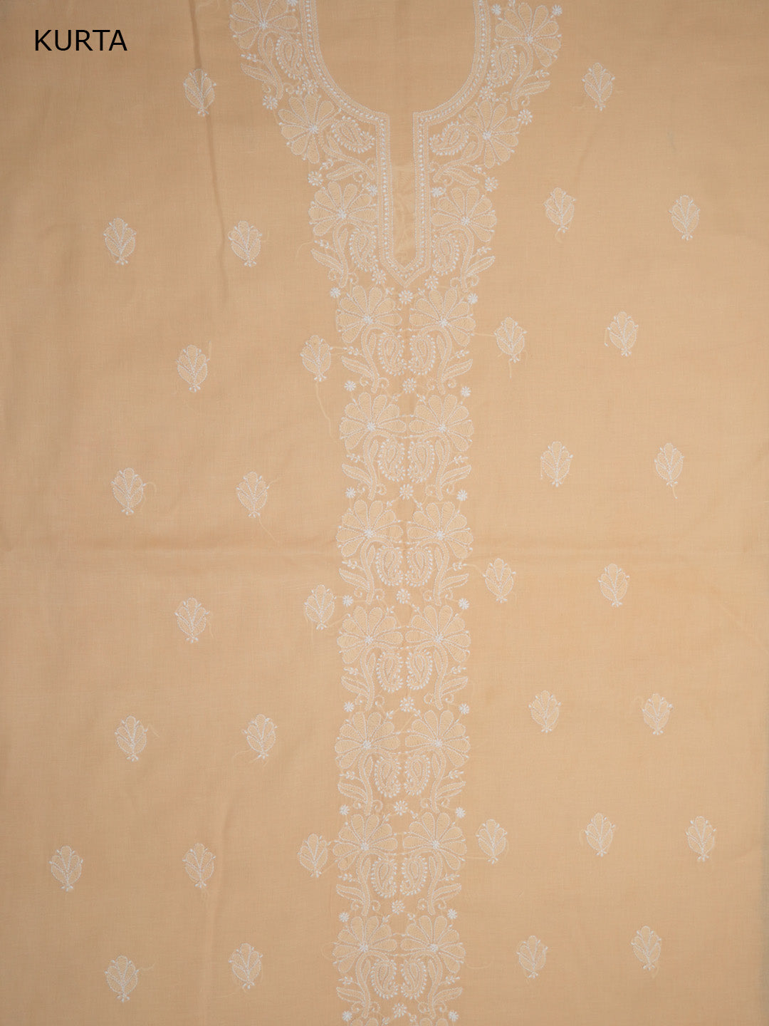Women Hand Embroidered Cotton Chikankari Dress MaterialPCSCU00104FS-APRICOTPEACH